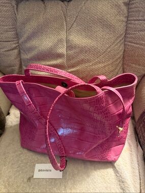 Brahmin Fuchsia Croc-Embossed Leather Tote